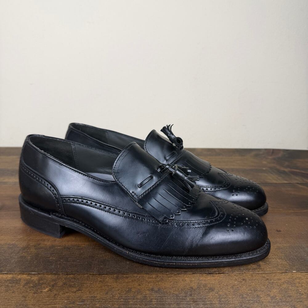 Vintage Dexter Black Leather Wingtip Kiltie Tassel Loafers Men's Size 9.5 WW USA